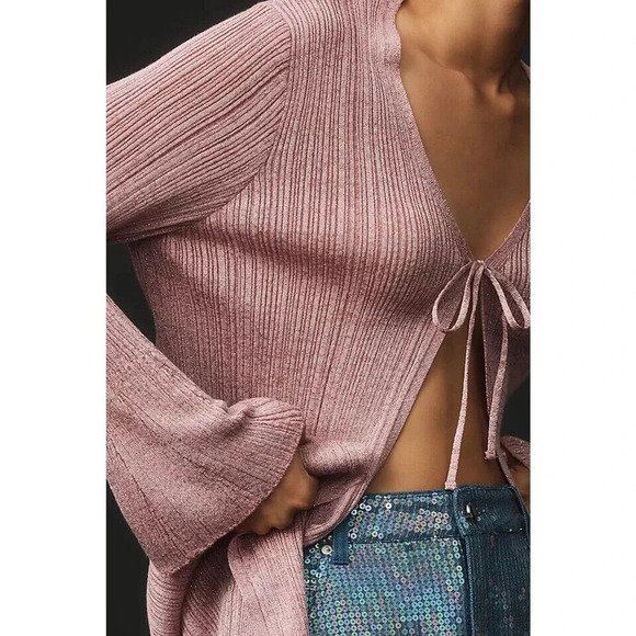 NWT By Anthropologie Long Shine Cardigan Sweater Size S Pink - Picture 4 of 12